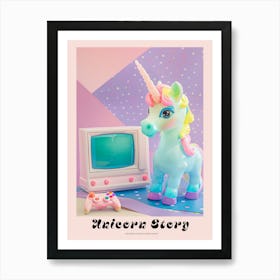 Toy Unicorn Pastel Playing Video Games 1 Poster Art Print