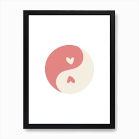 Ying Yang Pink Hearts Round Art Print