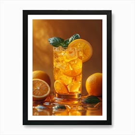 Orange Juice On A Wooden Table Art Print