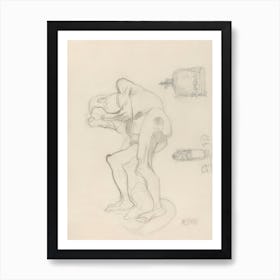 Study Of A Nude Old Woman Clenching Her Fists, And Two Decorative Objects, Gustav Klimt Art Print