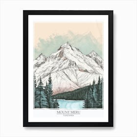 Mount Meru Tanzania Color Line Drawing 5 Poster Art Print