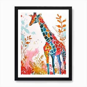 Colourful Giraffe Herd Painting 3 Art Print
