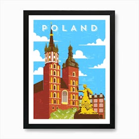Poland, Krakow — Retro travel minimalist art poster 1 Art Print
