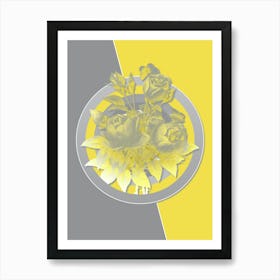 Vintage Variety of Roses Botanical Geometric Art in Yellow and Gray n.295 Art Print