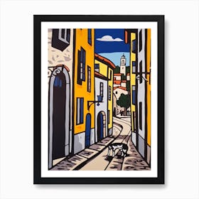 Painting Of Florence With A Cat In The Style Of Pop Art, Illustration Style 2 Art Print