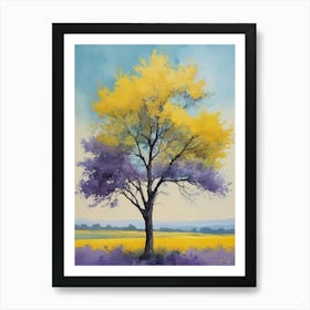 Painting Of A Tree, Yellow, Purple (19) Art Print