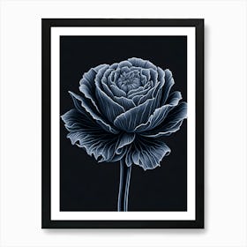 A Carnation In Black White Line Art Vertical Composition 40 Art Print