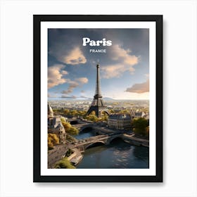 Paris France Eiffel Travel Illustration Art Print