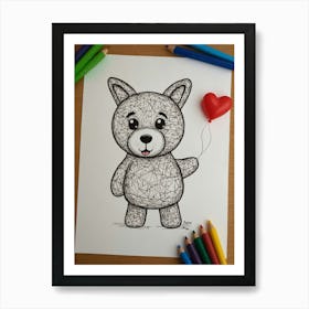 Teddy Bear Drawing Art Print