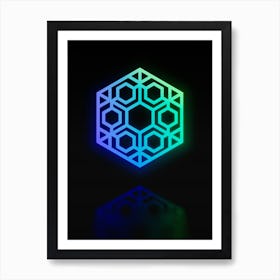 Neon Blue and Green Abstract Geometric Glyph on Black n.0404 Art Print