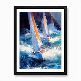 Sailboats In Rough Seas sport Art Print