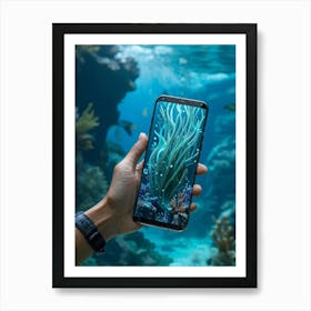 Smartphone Morphing Into An Aquatic Creature Sleek And Futuristic Design Vibrant And Fluid With Wh Art Print