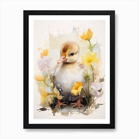 Duckling And The Daffodils Paint Splash Art Print