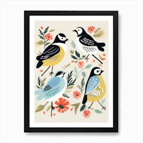 Folk Style Bird Painting Carolina Chickadee 1 Art Print