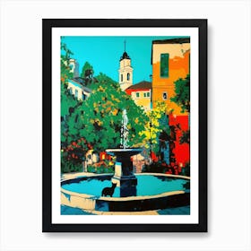 A Painting Of A Cat In Tivoli Gardens, Italy In The Style Of Pop Art 03 Art Print