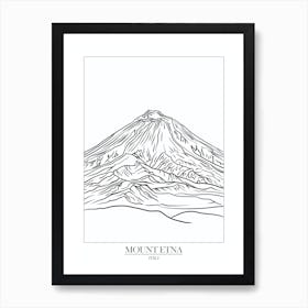 Mount Etna Italy Line Drawing 5 Poster Art Print