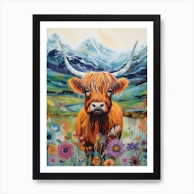 Colourful Highland Cow Portrait 1 Art Print