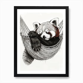 Red Panda Napping In A Hammock Ink Illustration 1 Art Print