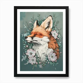 Amazing Red Fox With Flowers 1 Art Print