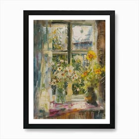 Marigold Flowers On A Cottage Window 3 Art Print