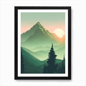 Misty Mountains Vertical Composition In Green Tone 9 Art Print