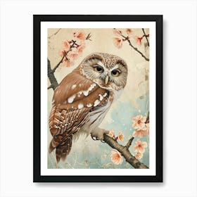 Northern Saw Whet Owl Japanese Painting 3 Art Print