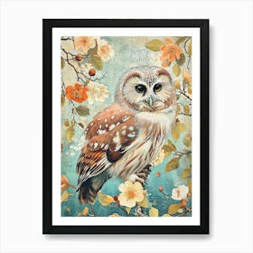 Northern Saw Whet Owl Japanese Painting 1 Art Print