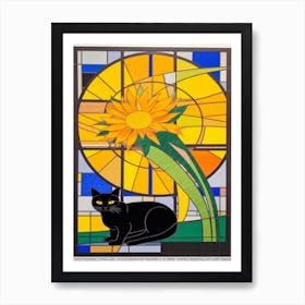 Sunflower With A Cat 3 Abstract Expressionist Art Print