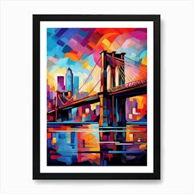 Brooklyn Bridge New York City II, Vibrant Modern Abstract Painting Art Print