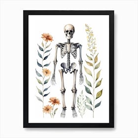 Floral Skeleton Watercolor Painting (26) Art Print