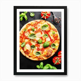 Pizza vegetarian — Food kitchen poster/blackboard, photo art Art Print