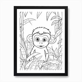 Line Art Jungle Animal Monkey 2 Art Print