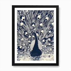 Navy Blue Peacock Feather Portrait 1 Art Print