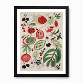 Red Kiwi Fruit Drawing 4 Art Print