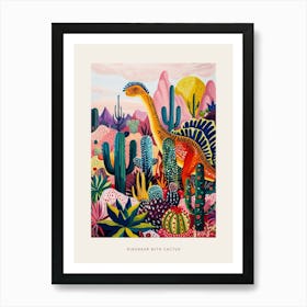 Colourful Dinosaur With Cactus & Succulent Painting 3 Poster Poster