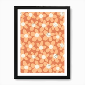 Playful Blooming Flowers Light Peach On Orange Art Print