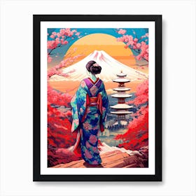 Geisha Ukiyo E Landscape  3 Art Print