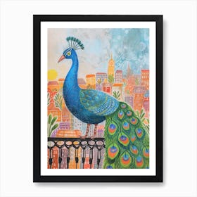 Peacock & The City Illustration 4 Art Print