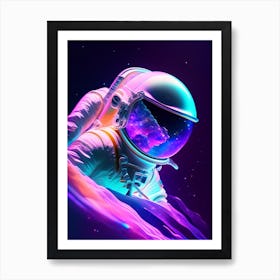 Astronaut Floating In Space Holographic Illustration 1 Art Print