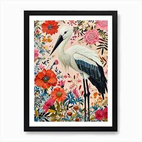 Floral Animal Painting Stork 1 Art Print