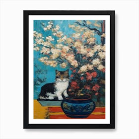 Still Life Of Chrysanthemums With A Cat 4 Art Print