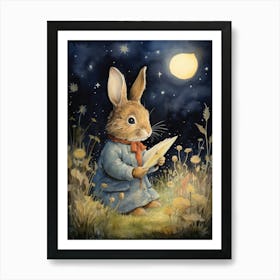 Bunny Stargazing Rabbit Prints Watercolour 3 Art Print