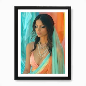 Beautiful Woman In Colorful Sari Art Print