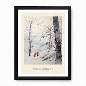 Winter Watercolour Red Squirrel 1 Poster Art Print