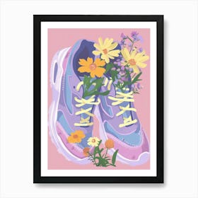 Retro Sneakers With Flowers 90s Illustration 6 Art Print