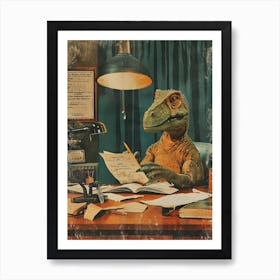 Dinosaur & A Letter Retro Collage 2 Art Print