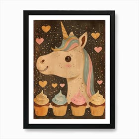 Unicorn With Cupcakes Mocha Muted Pastels 2 Art Print