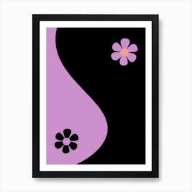 Yin And Yang Retro Abstract Flower Purple And Black Art Print