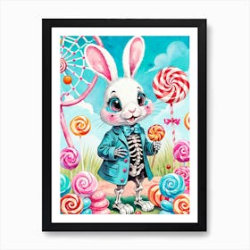 Cute Skeleton Rabbit With Candies Painting (17) Art Print