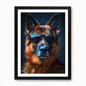 German Shepherd Dog In Sunglasses.Generated AI. Art Print Art Print